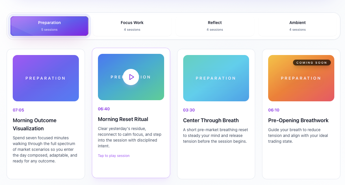 Guided meditations for traders interface